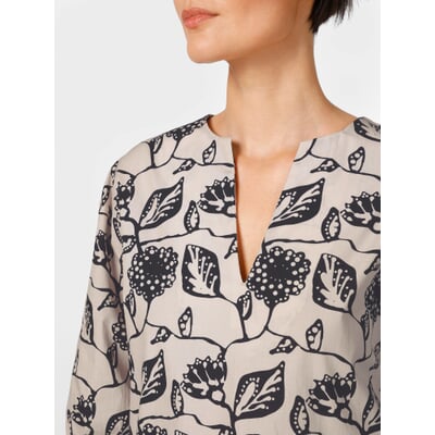 Damenbluse Floral Print, Creme-Schwarz