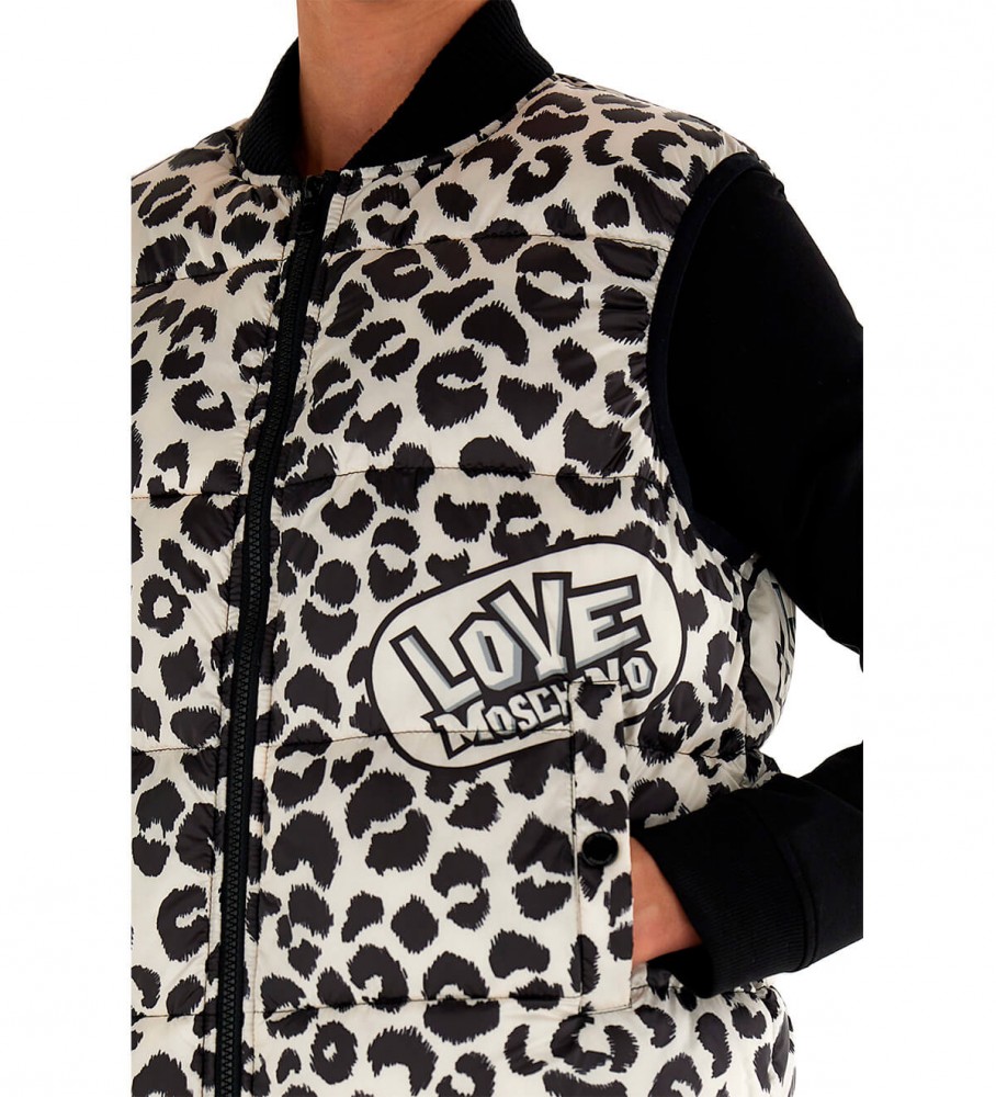 Colete Love Moschino bege e preto com estampa animal