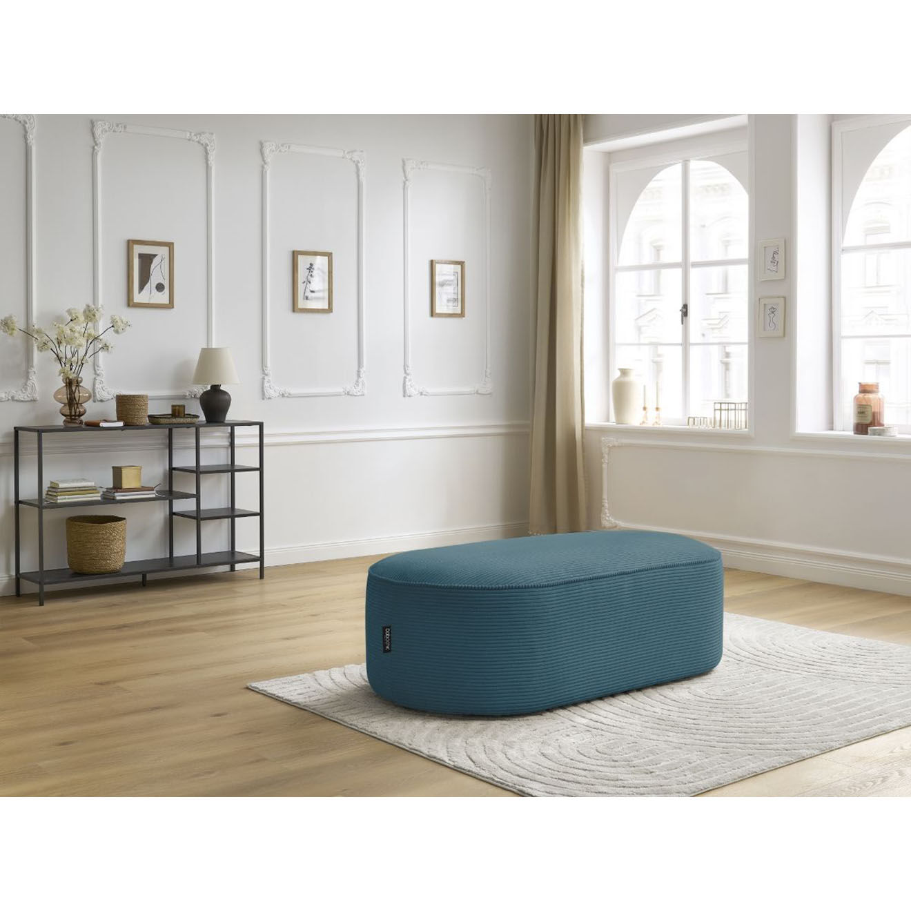 Bobochic Pouf pour canapé modulable en Velours côtelé Rousseau bleu foncé - 140x70x45 cm