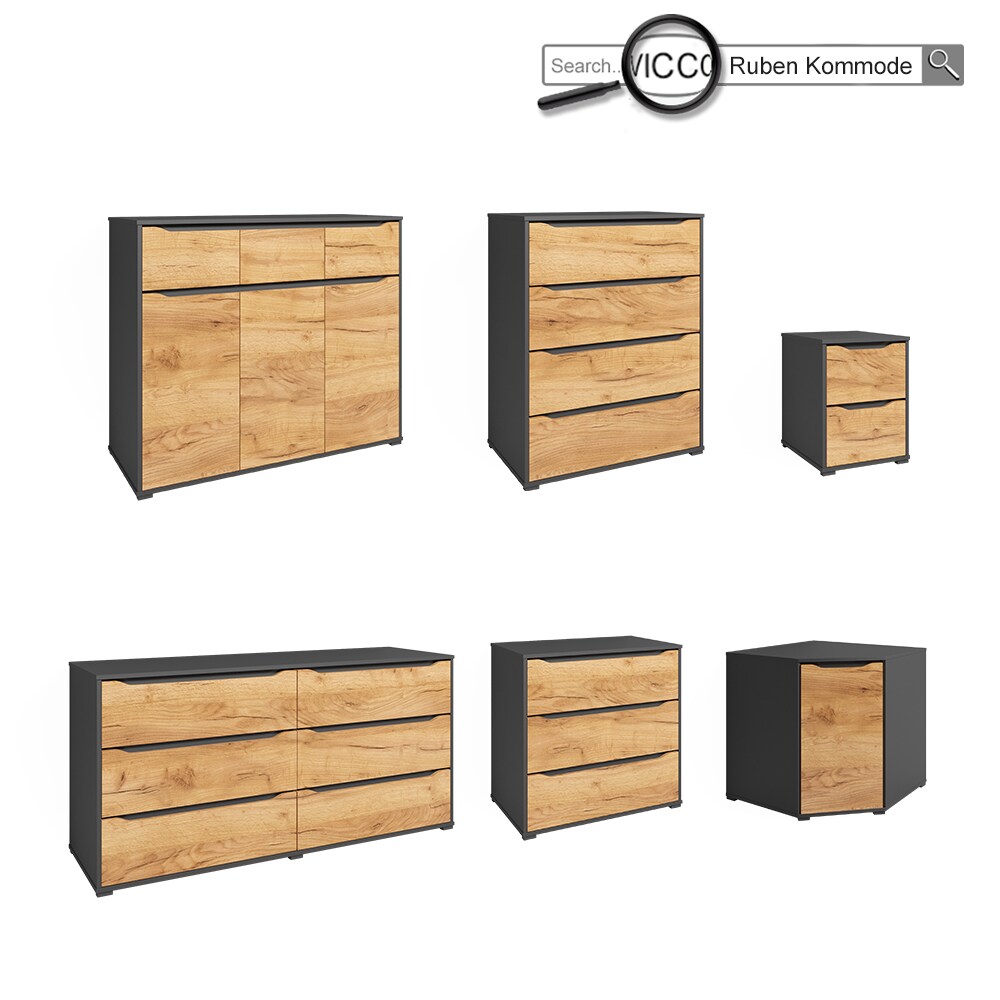 Vicco Kommode Ruben 40 x 54 cm Anthrazit Eiche Nachtschrank