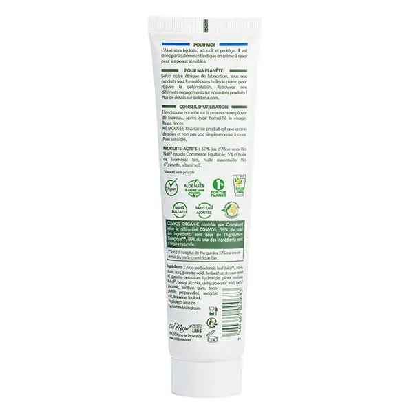 Creme de barbear de aloe vera puro, 50% de aloe vera, 100ml