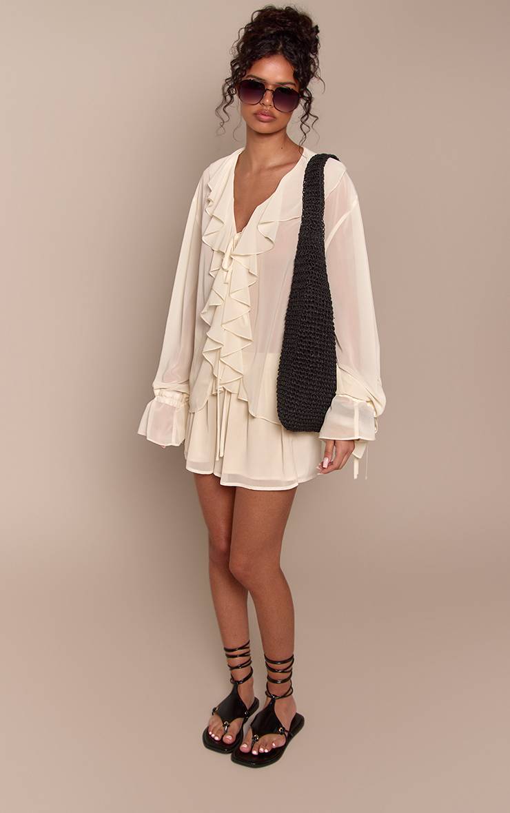 Amande Ensemble Coordonné Blouse En Mousseline À Volants Et Décolleté Plongeant