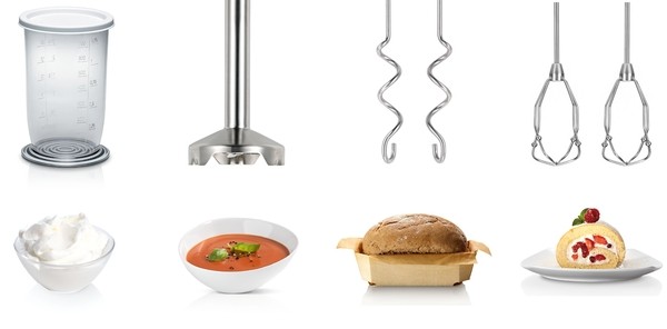 Bosch - Styline Hånd Mixer, 500W - MFQ4080 - Hvid / Sølv ( Tilbehør Inkluderet )