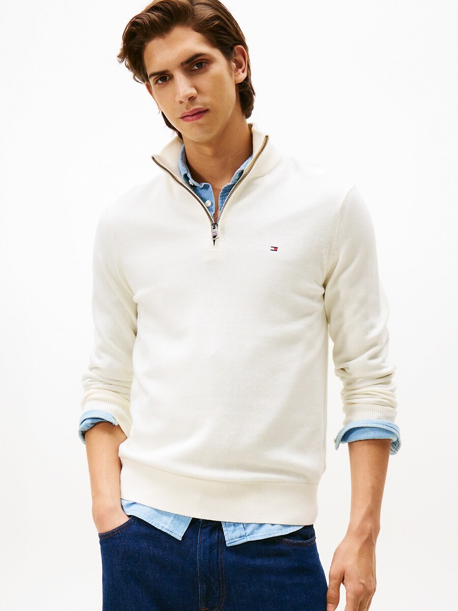 Suéter TOMMY HILFIGER com gola alta e fechamento em zíper, em algodão e cashmere.