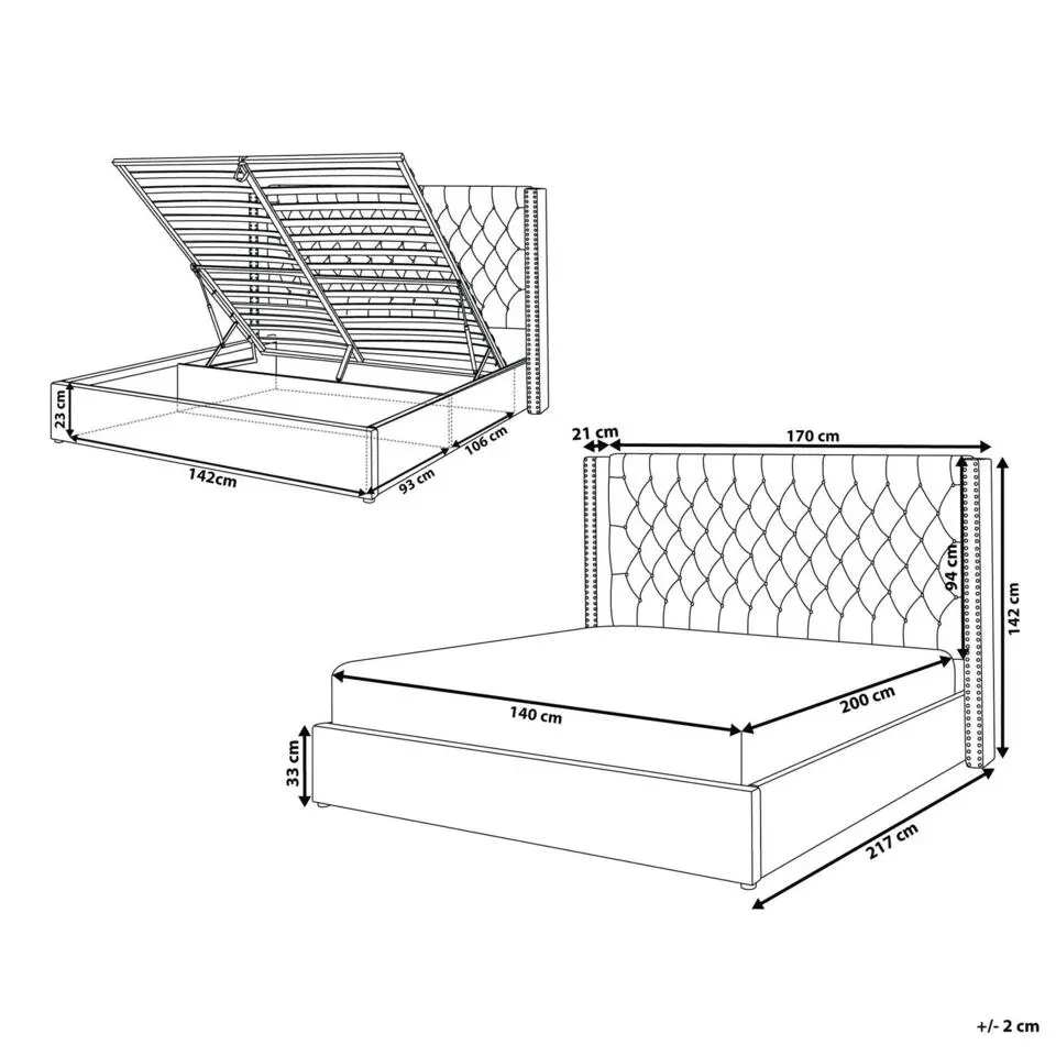 LUBBON - Bed met opbergruimte - Taupe - 140 x 200 cm - Fluweel
