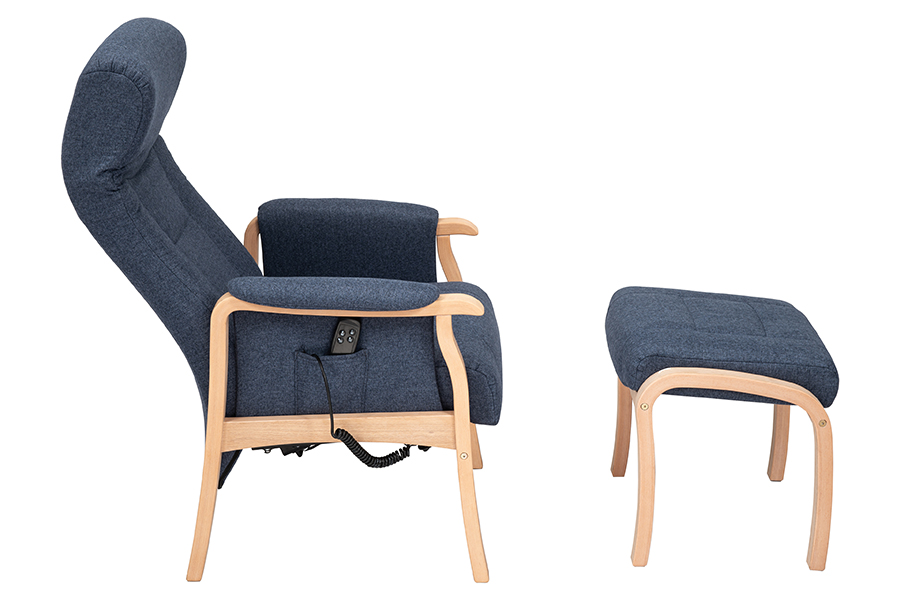 Otium (M) løftestol I tekstil Fiore 2934 Crown blue og hvitoljet understell