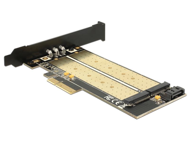 Delock Host Bus Adapter PCI-Ex4 - M.2 1xNVME Key-M, 1xSATA Delock PCI Express x4 Karte > 1 x intern M.2 Key B   1 x intern NVMe M.2 Key M – Low Profile Formfaktor