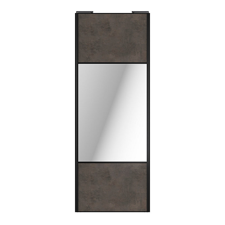 Porte de placard coulissante avec miroir gris antique profil noir GoodHome Arius H. 248,5 x L. 92.2 cm + amortisseurs