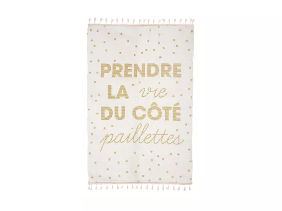 Tapis enfant Coté Paillettes avec pompons 60 x 90 cm