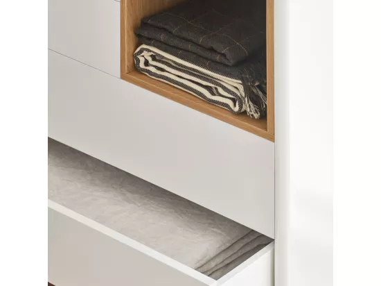 Corvo - Commode 4 tiroirs 1 niche en bois L90xH90cm : Couleur - Blanc