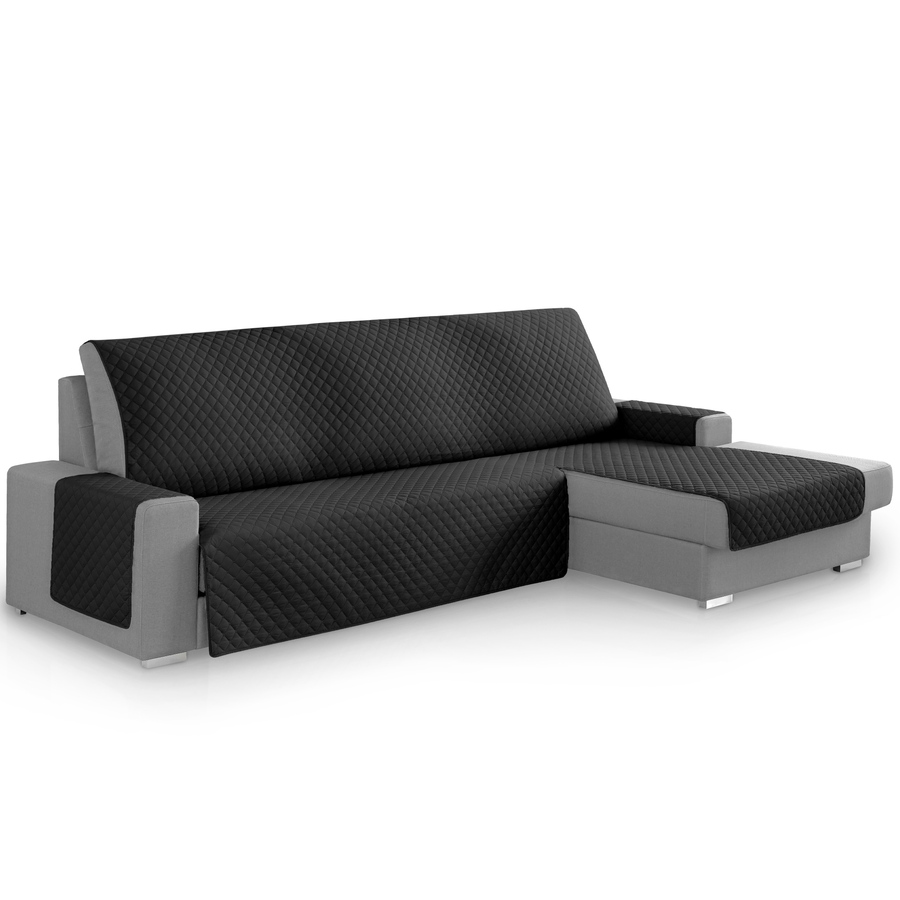 Capa protetora para sofá Vipalia com estampa de diamante. Preta. Chaise longue à direita, 240 cm.