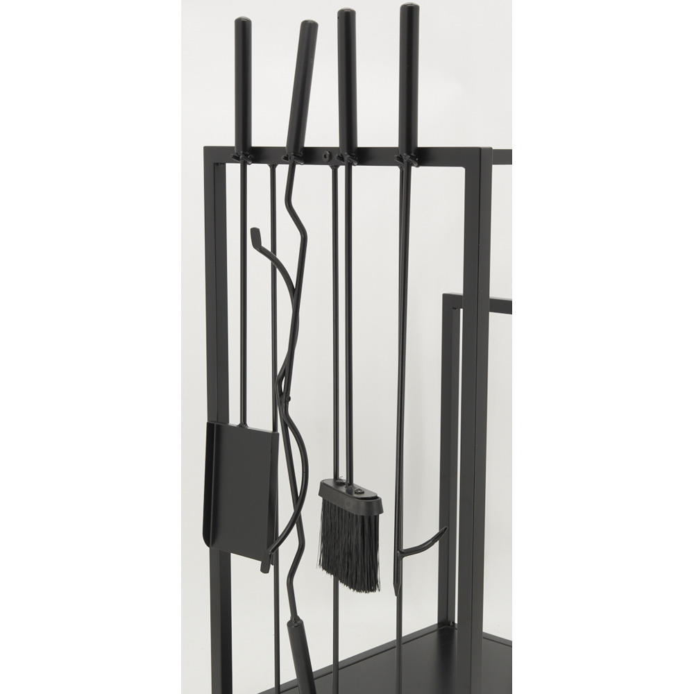 Porte-bûches en métal noir + 4 accessoires