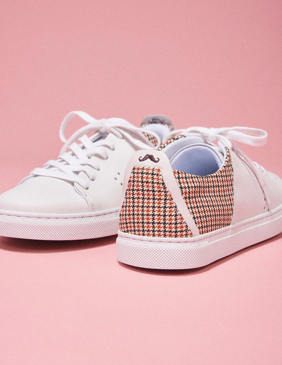Baskets basses Renée - Cuir blanc et PDP marron