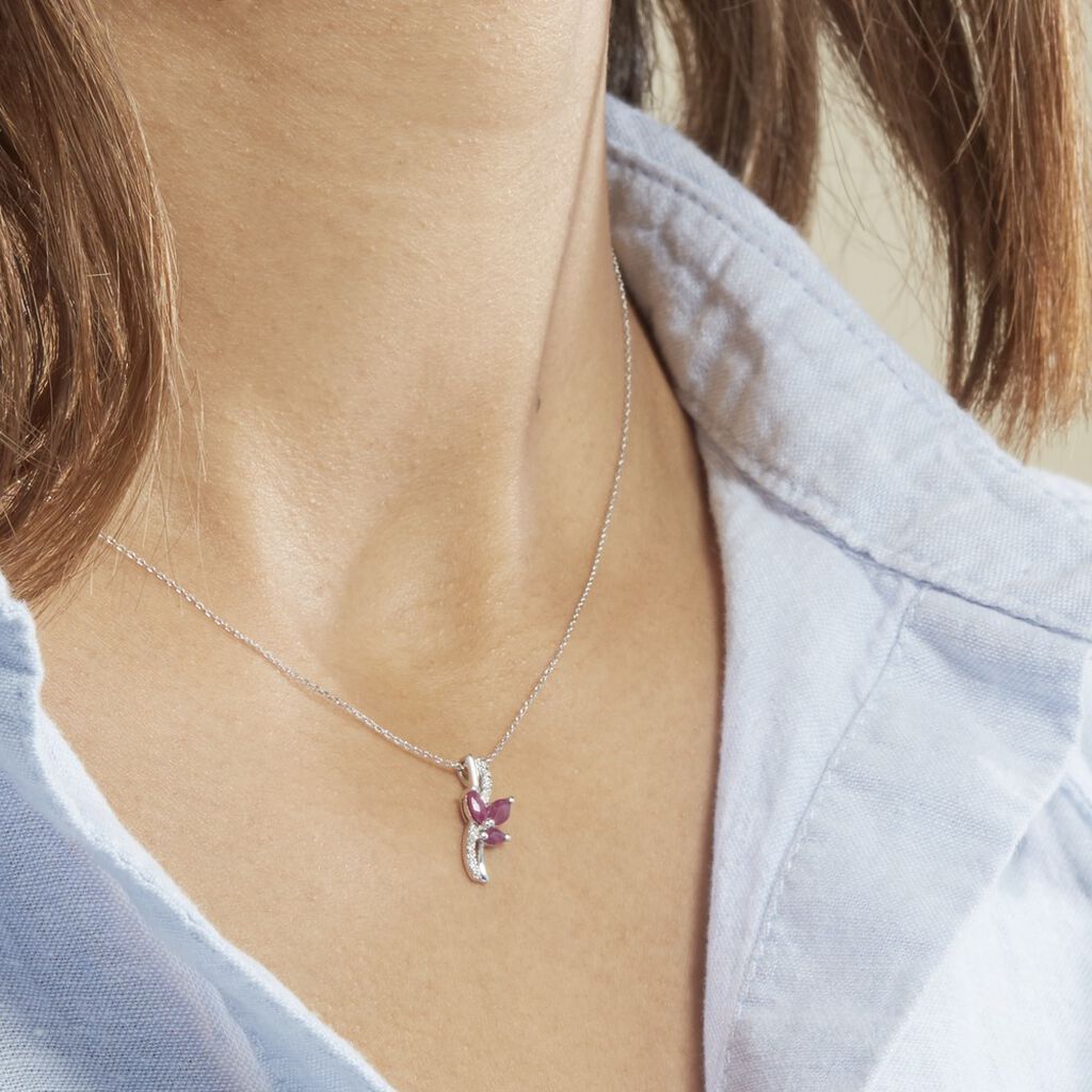 Collier Angie Or Blanc Diamant Et Rubis