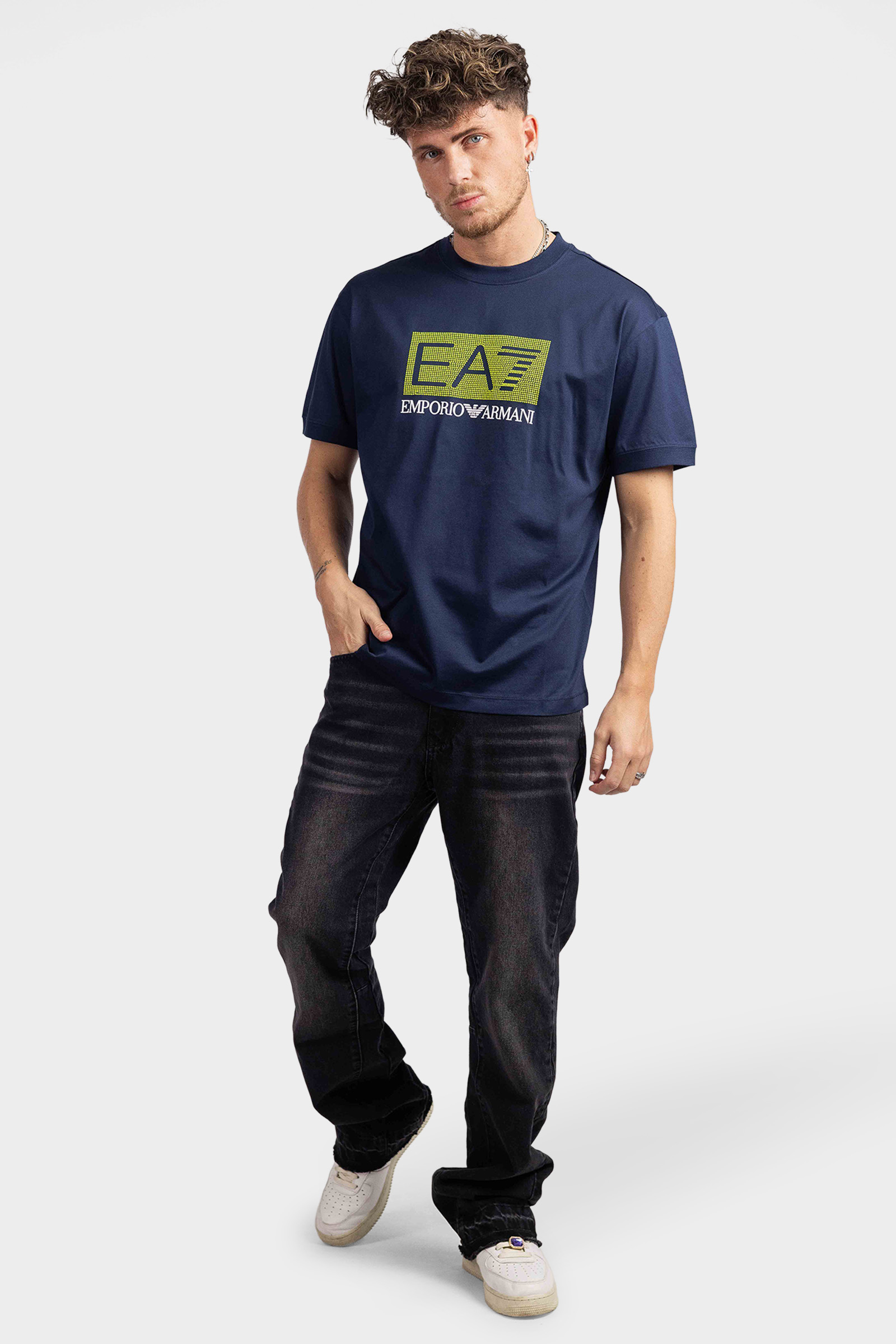 EA7 Emporio Armani Fluo Logo T-Shirt Heren Donkerblauw