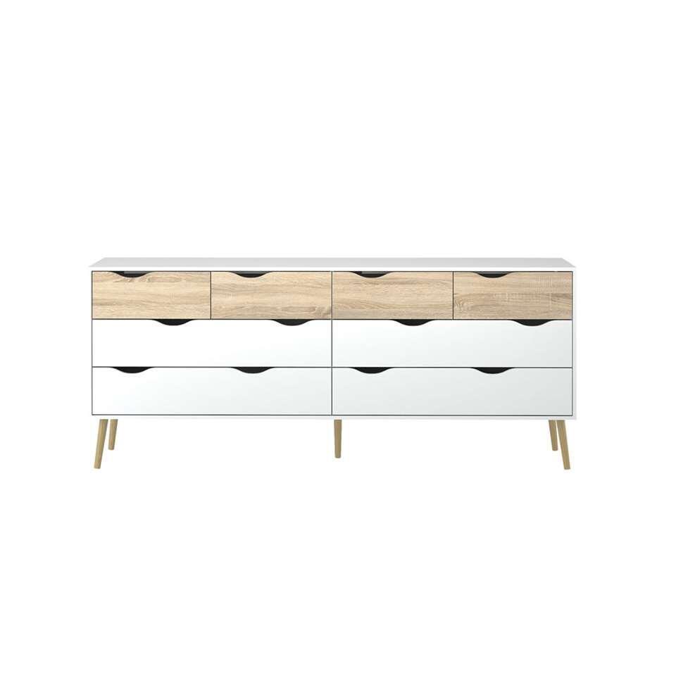 Ladekast Delta 8 lades - wit/eikenkleur - 81,7x195,6x39,1 cm