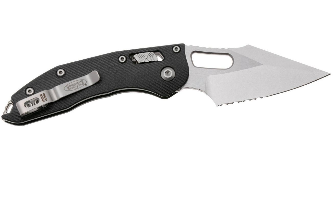 Microtech Stitch 169RL-11FLGTBK, Stonewashed M390MK, Fluted Black G10, partial serrated zakmes, Borka Blades design