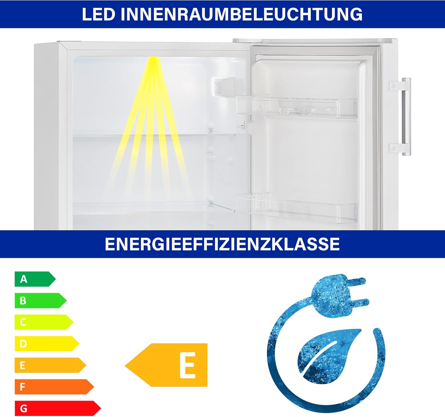 Bomann Réfrigérateur 242L blanc VS7316-1-blanc, Capacité nette : 242 litres, Éclairage intérieur à DEL, Contrôle de la température en continu, 5 clayettes en verre