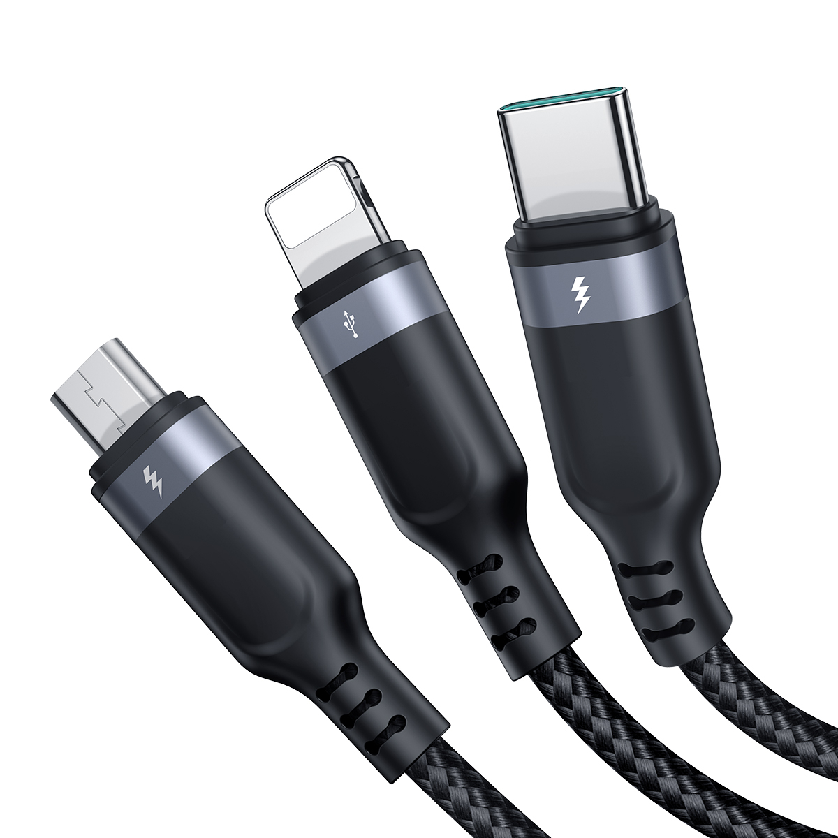 (30cm) 3in1 USB A auf USB C / Lightning / Micro USB Ladekabel Datenkabel - Schwarz