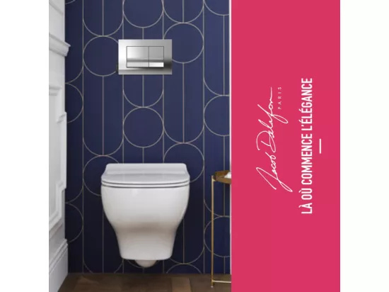 Pack WC suspendu sans bride JACOB DELAFON Struktura + abattant + plaque chromée + bâti + Porte-balai Eo rond