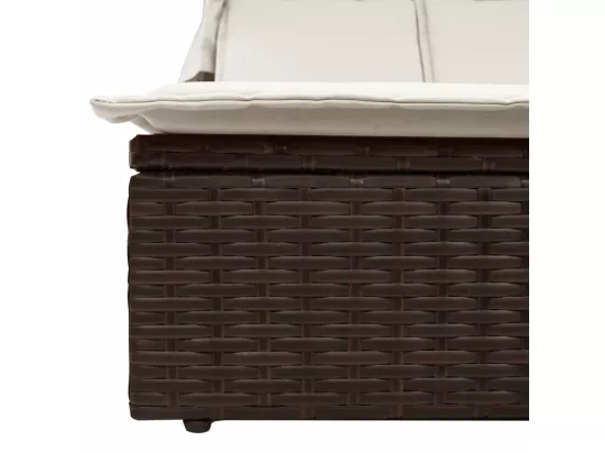 Chaise longue double avec auvent et coussins marron poly rotin
