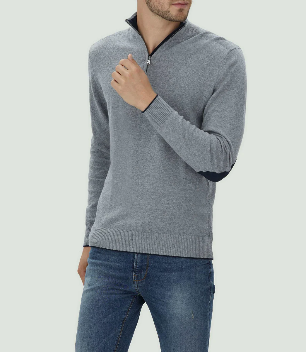 Pull col zippé gris chiné 