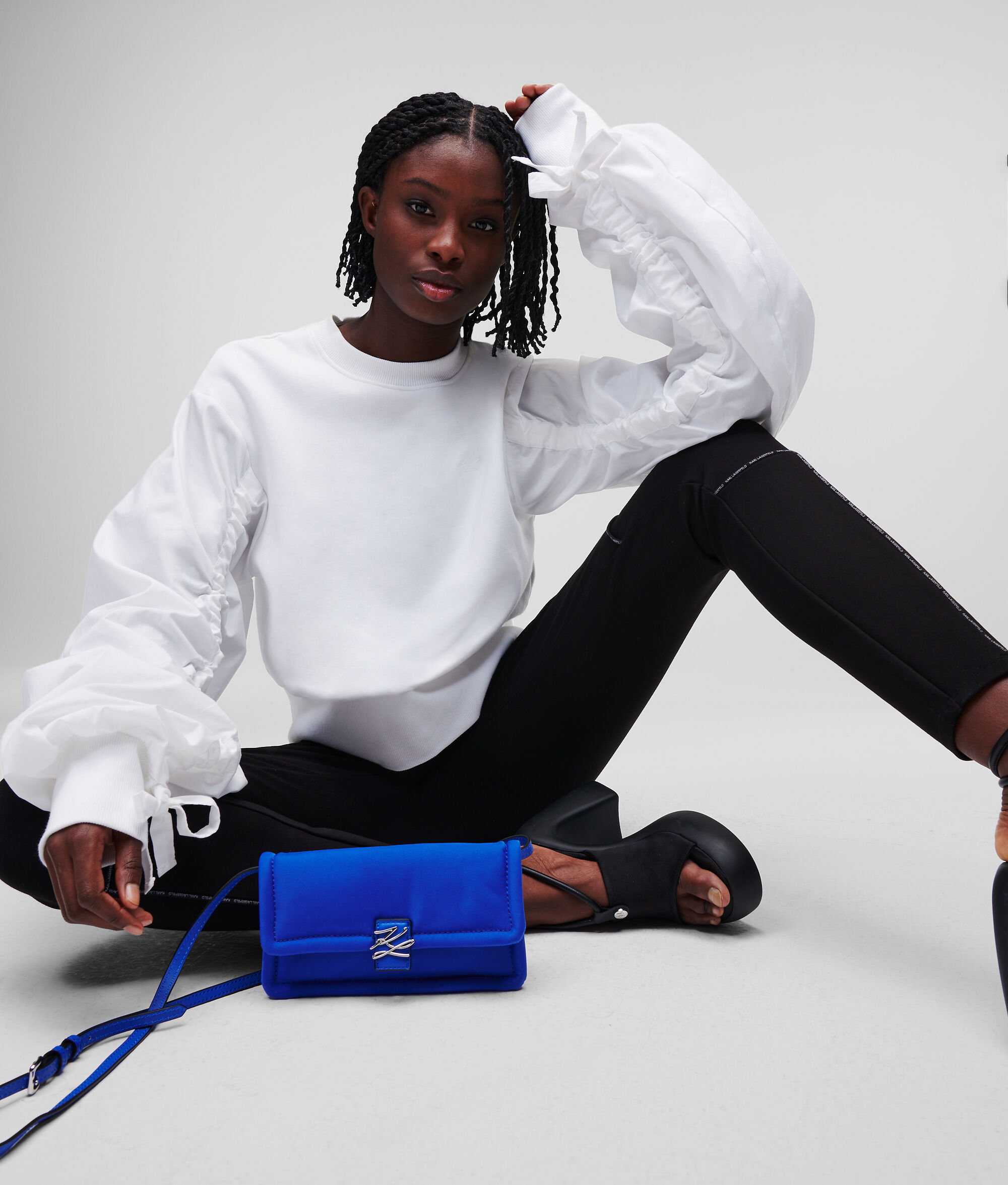 SWEAT-SHIRT CROPPED À MANCHES EN POPELINE
