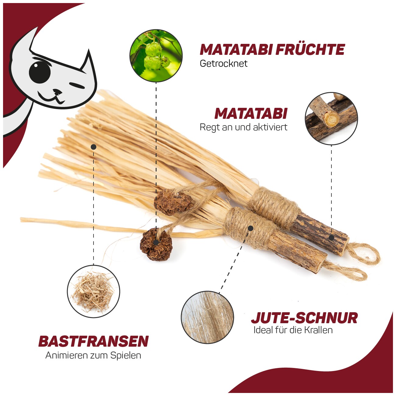 Canadian Cat Company Matatabi Sticks mit Bast 2 Stk