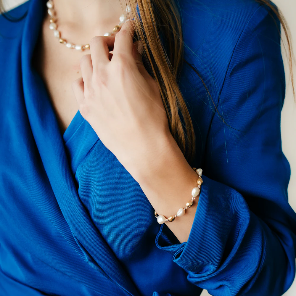 Julie Julsen Armband 925/- Sterling Silber vergoldet Perlen und Nuggets