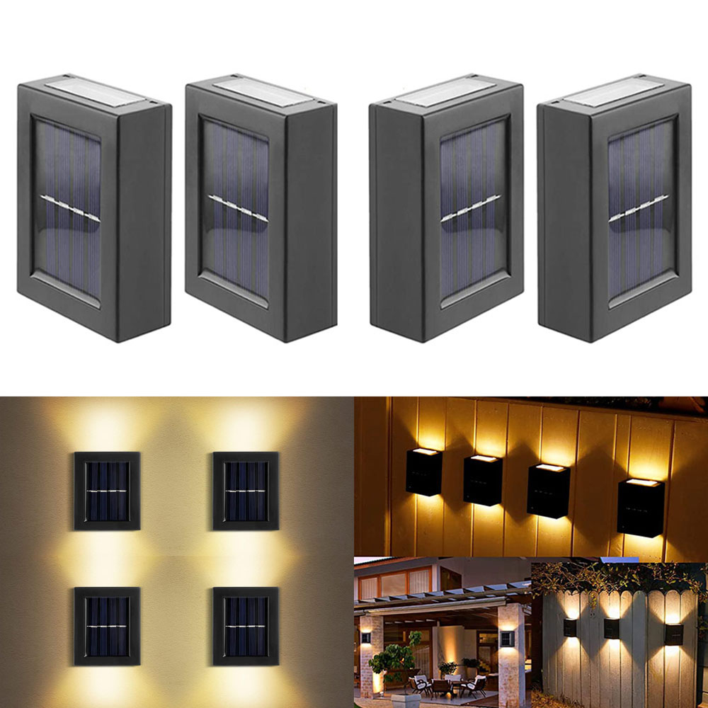 (4er Set) LED Solar Lampe Outdoor Garten Wandleuchte Wegbeleuchtung mit Dämmerungssensor (IP65) - Warmweiss
