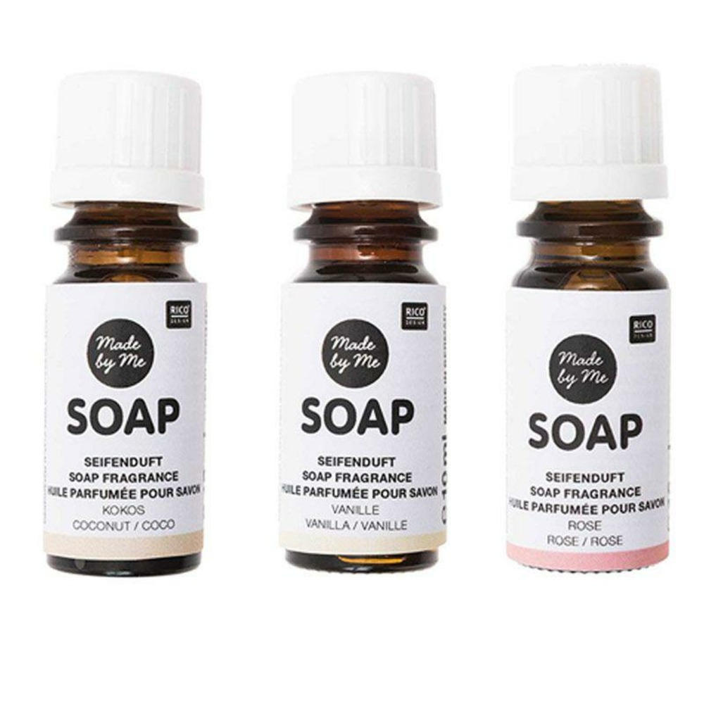 3 huiles parfumées 10 ml pour savon - noix de coco, vanille, rose