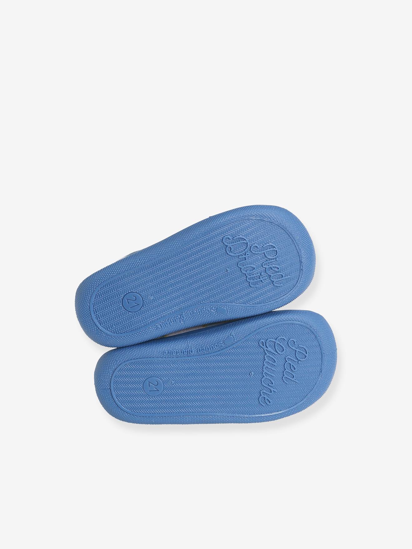 Pantufas de casa com zíper para bebê menino, fabricadas na França, estampa cinza claro