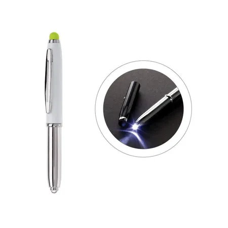 cuurts Touchpen Kugelschreiber mit LED Licht, silberweiß mit grünen Stylus