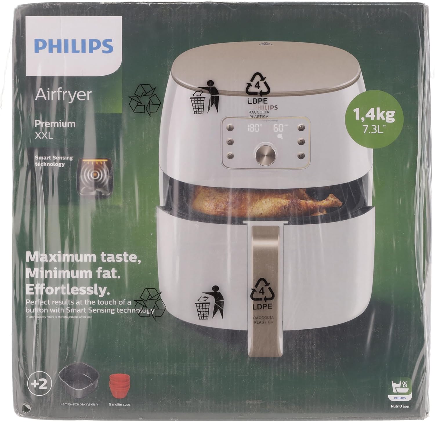 Philips Premium XXL Airfryer sans huile, Smart Sensing, 2225 W, technologie d'élimination des graisses, Rapid Air, 43,3 x 32,1 x 31,5 cm, Plastique, blanc, HD9870/20