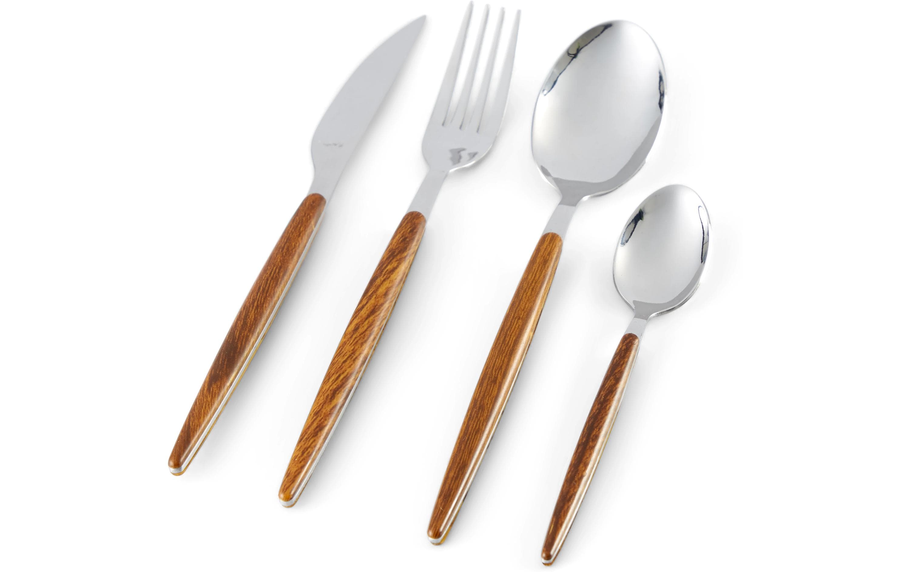 Besteck-Set 16-teilig, BraunEdelstahl Besteck mit Holzgriff