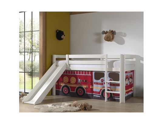 VIPACK - Lit mi-hauteur 90x200 toboggan sommier inclus housse pompier...