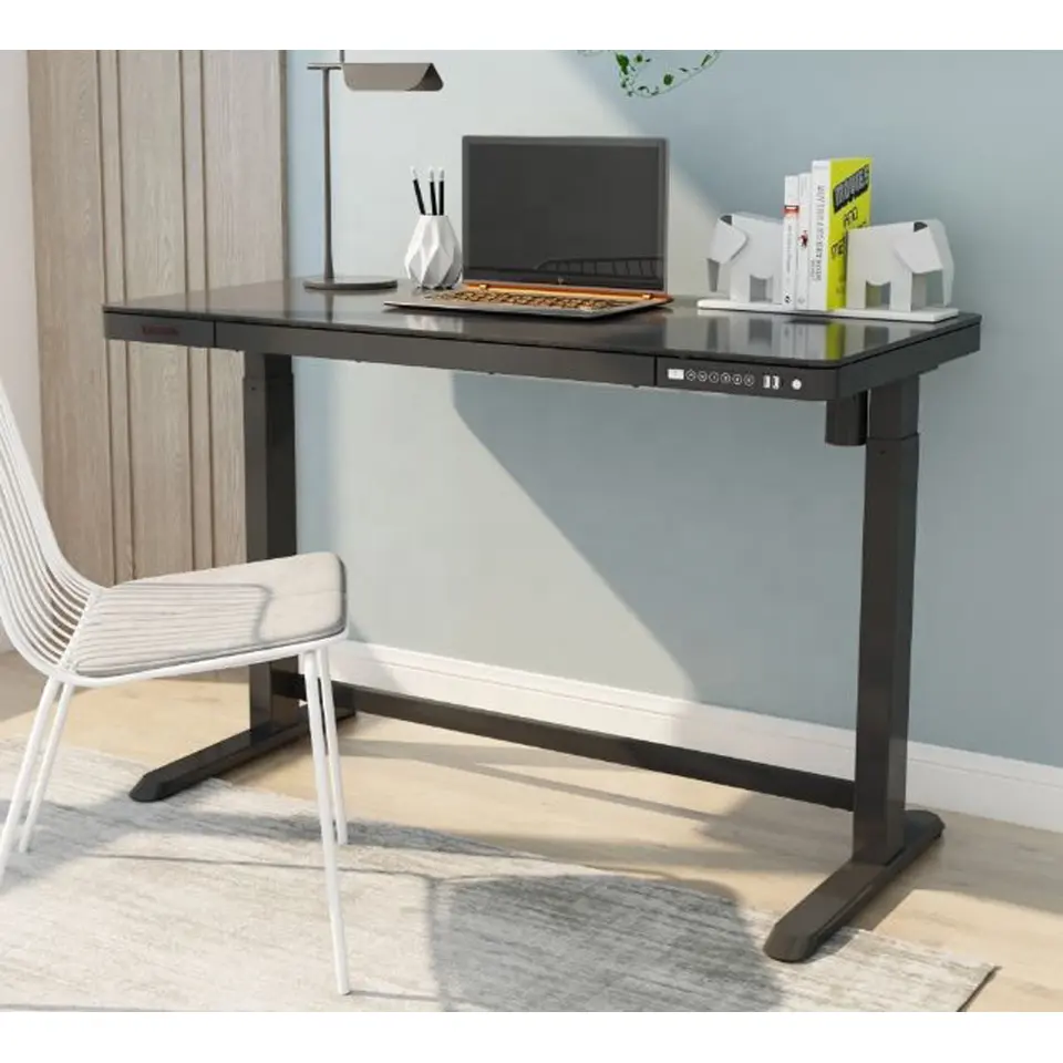 Elektrisch verstelbaar bureau / thuiswerkplek - 120x60 cm - Glas zwart