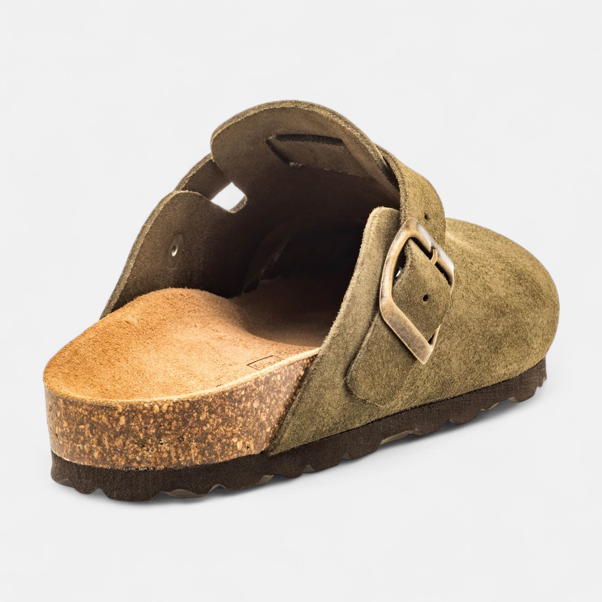 Mules semelle liège Garçon en cuir kaki