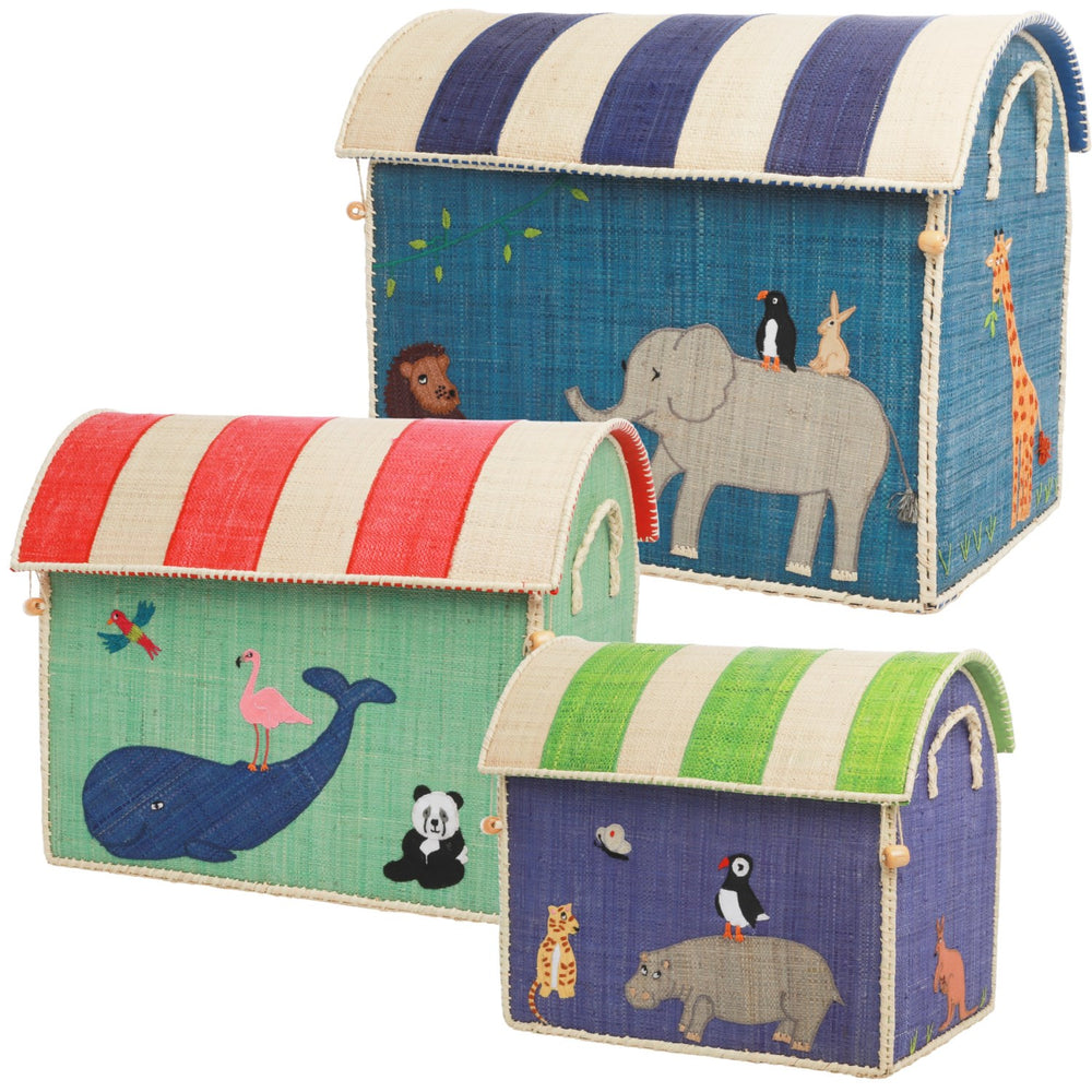 Køb Rice Raffia Legetøj Kurve Med Animal Theme - Sæt Of 3