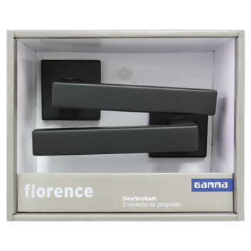 Gamma deurkruk set Florence vierkant rozet zwart RVS