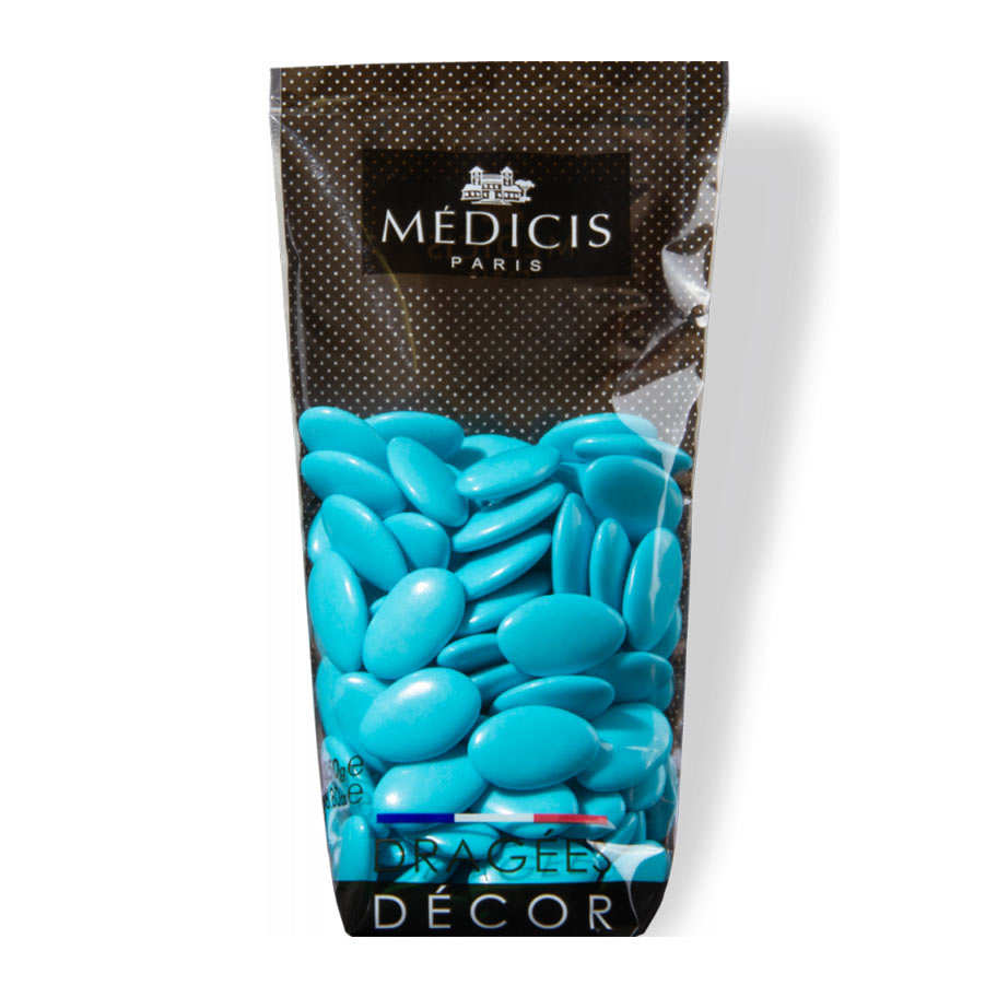 Dragées décor au chocolat noir 70% turquoise