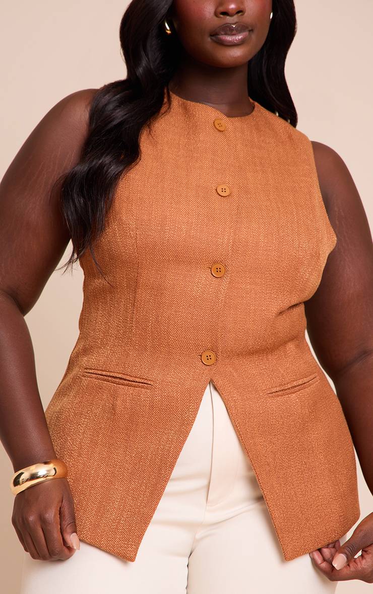 Rouille Gilet Sans Manches Boutonné Grande Taille