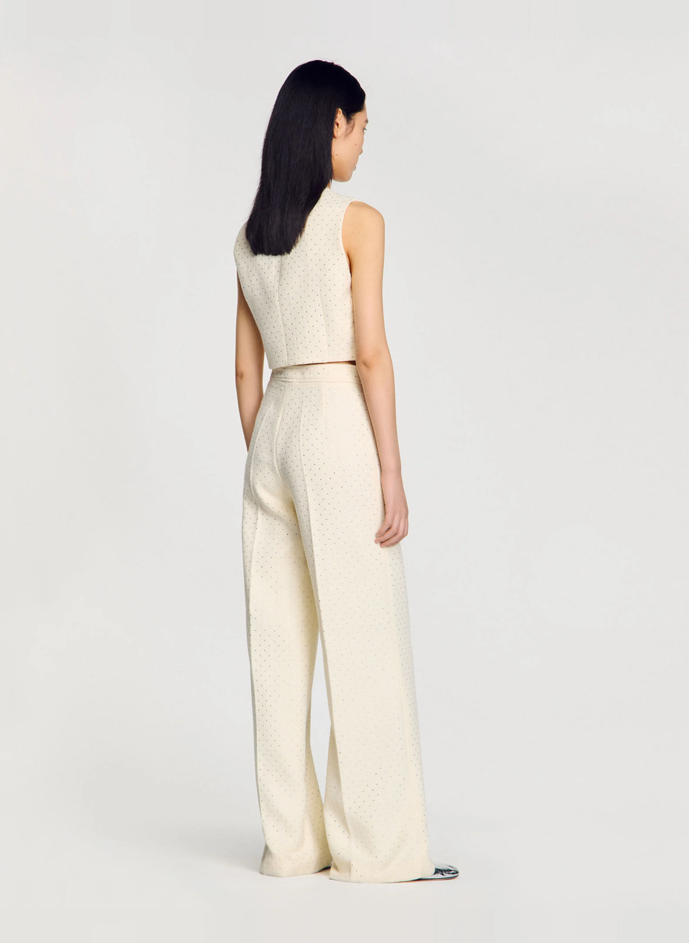 Pantalon évasé en tweed | Blanc