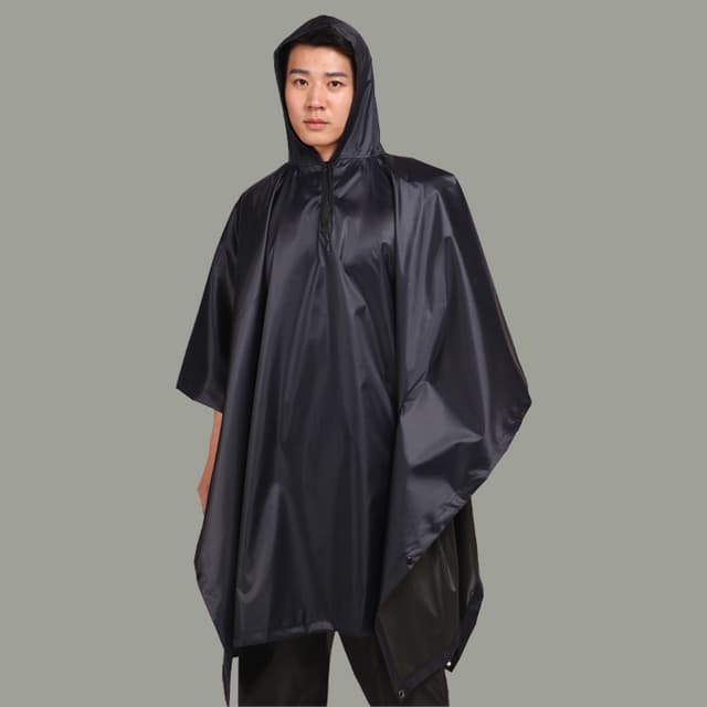Multifunktionel regnponcho med hætte / camping presenning / shelter til vandrecamping Sort