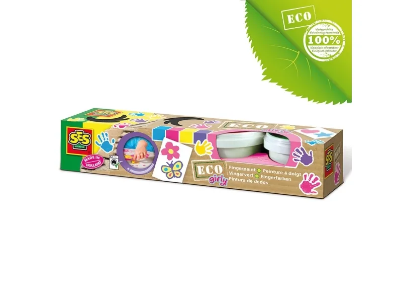 SES Creative Eco fingerpaint trendy, Blå, Lyserød, Violet, Gul, Ikke giftig, Vaskbar, Gluten fri, 110 ml
