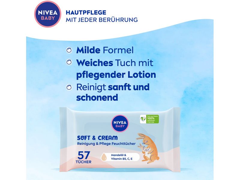 NIVEA BABY Feuchttücher Soft & Cream Multipack 4 x 57 Stück Soft & Cream Wipes für zarte Babyhaut