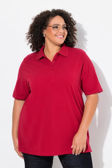 Poloshirt, Piqué, Polokragen, Samt-Knopfleiste, Halbarm