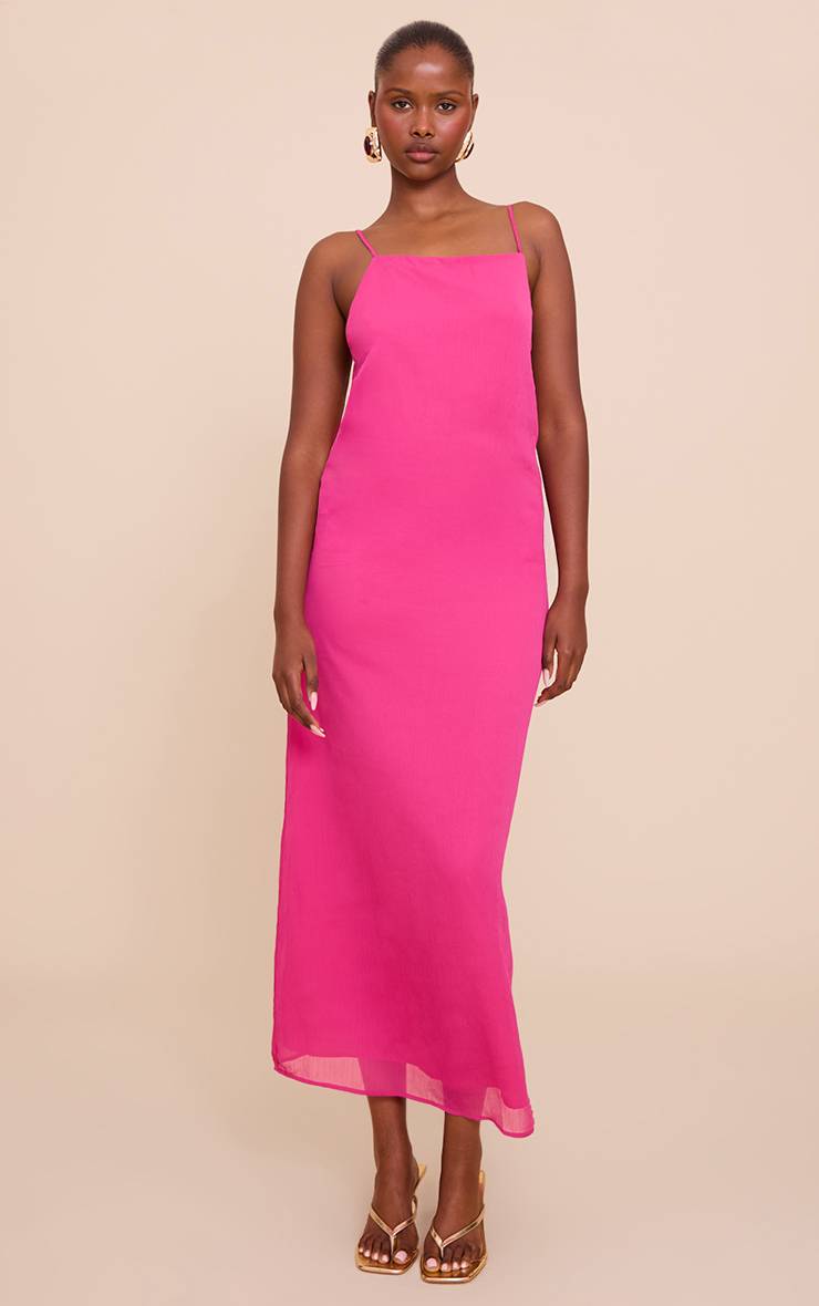 Rose Robe Longue Tissée À Bretelles Avec Détails De Finition