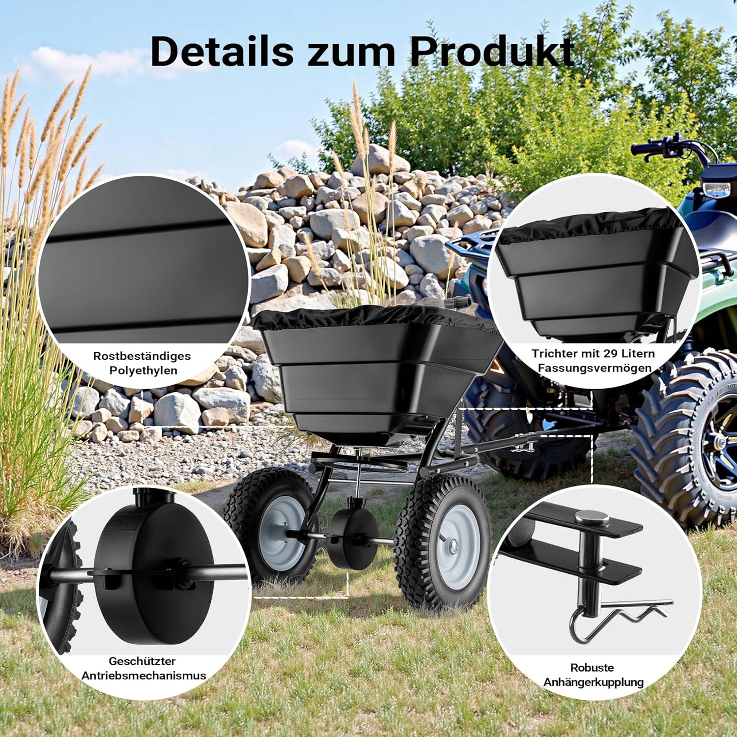 Wiltec Streuwagen GT1507 29L für Dünger, Saatgut, Streusalz, Sand gleichmäßiges Streuen