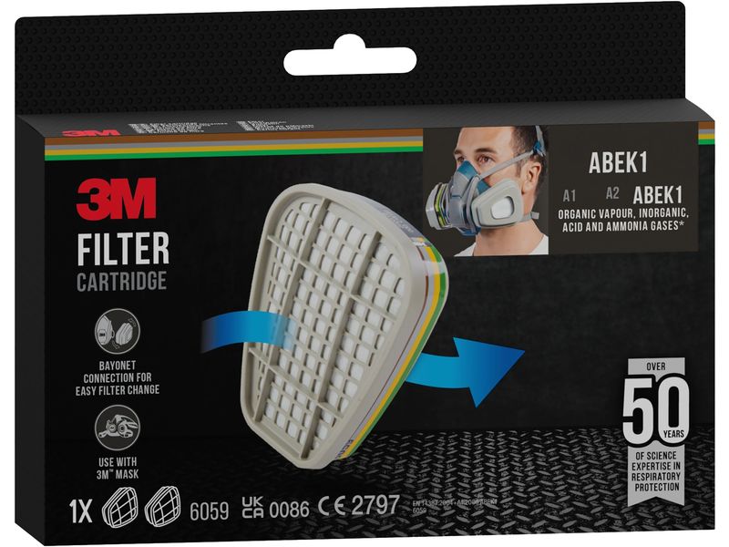 3M Ersatzfilter 6059 ABEK1 für Serie 6000 & 7000, 1 Paar Austauschfilter ABEK1 für Halb & Vollmaske Serie 6000 & 7000